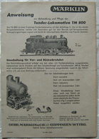 MÄRKLIN H0 Anleitung 1949 Tender Lokomotive TM 800 Mehrsprachig Waschzettel - Sonstige & Ohne Zuordnung