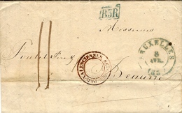 1837- Lettre De BRUXRLLES  Pour Beaune  B3 R Bleu Encadré + BELGIQUE PAR VALENCIENNES Dans Un Cercle Rouge - 1830-1849 (Independent Belgium)