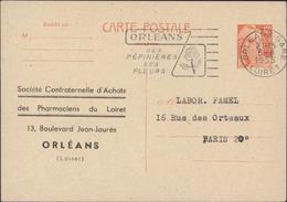 Entier CP Marianne Gandon 12F Orange Storch P229 L1d2 Repiquage Sté Confraternelle D'achats Pharmaciens Loiret Orléans - Overprinter Postcards (before 1995)