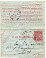 Carte Pneumatique  CHAPLAIN 30 C Rose  PARIS 1908 - Pneumatic Post