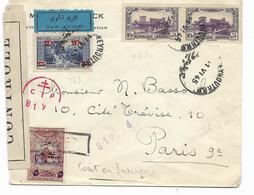 GRAND LIBAN-CENSURE CONTROLE  Cachet BEYROUTH 1945  PAR AVION-4 TIMBRES A VOIR.....  Pour PARIS  Voir 2 Scans - Briefe U. Dokumente
