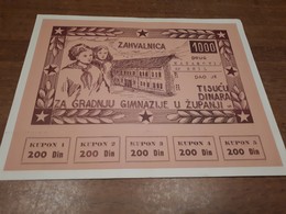 Old Document - Yugoslavia, (Zahvalnica), Coupon, Croatia, Županja - Unclassified