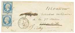 "GUERRE De CRIMEE" : 1855 20c(n°14)x2 TTB Margés Obl. AOG + ARMEE D' ORIENT Bau G Sur Lettre En Double Port Pour La FRAN - Armeestempel (vor 1900)