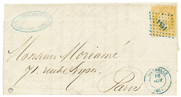 "PETIT CHIFFRE En Bleu" :185710c(n°13) Obl. PC 1451 En Bleu + T.15 GRENELLE En Bleu Sur Lettre Pour PARIS. RARE. TTB. - 1853-1860 Napoléon III.