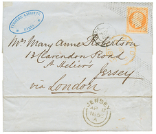 1856 40c(n°16) TTB Margé Obl. ROULEAU De POINTILLES Sur Lettre Pour JERSEY (sup. Cachet Au Verso). TTB. - 1853-1860 Napoléon III.