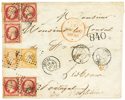 "Affrt à 4F50 Pour Le PORTUGAL" : 1856 80c(x5) + 10c(pd) + 40c Obl. PC 2889 + SEVRES + Taxe Portuguaise "840" Sur Envelo - 1853-1860 Napoleone III