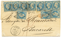 "Affrt à 2F Pour La ROUMANIE" : 1867 10 Exemplaires Du 20c(n°22) Sur Lettre De PARIS Pour BUCAREST (ROUMANIE). Affrt Et  - 1863-1870 Napoléon III. Laure