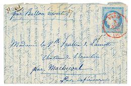 1870 20c(n°37) Obl. PARIS SC 2 Nov 70 En Rouge Sur BALLON MONTE Pour MACHECOUL (5 Nov 70). Superbe. - War 1870
