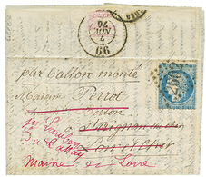 PLI CONFIE Du "FERDINAND-FLOCON" : 20c(n°37) Obl. GC 2602 De NANTES Sur Lettre PAR BALLON MONTE Pour ST AIGNAN. Verso, N - Guerra Del 1870