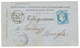 CORSE : 1874 25c CERES(n°60) Obl. GC 3182 + Cachet TELEGRAPHIQUE MACINAGGIO + T.17 ROGLIANO Sur Enveloppe TELEGRAMME Pou - 1871-1875 Ceres