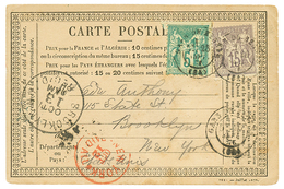 "Tarif Voie De Mer à 20c Pour Les ETATS-UNIS" : 1876 5c Type 1 (n°64) + 15c Type 1 (n°66) Obl. GARE DE RENNES Sur CARTE  - Other & Unclassified