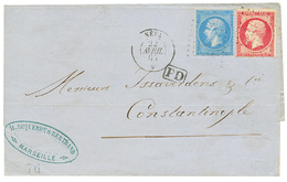 1865 20c(n°22) + 80c(n°24) Obl. ANCRE + NEVA 22 AVRIL 65 Sur Lettre Pour CONSTANTINOPLE. Double Port. TB. - Schiffspost