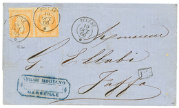 "Paquebot PELUSE Pour JAFFA" : 1866 Paire 40c(pd) Obl. PELUSE 19 Oct 66 Sur Lettre De MARSEILLE Pour JAFFA (PALESTINE).  - Posta Marittima