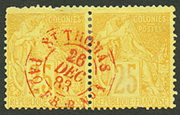 COLONIES GENERALES Paire 25c ALPHEE DUBOIS Pd Obl. ST THOMAS PAQ FR. B N°1 En Rouge. RARETE. TB. - Altri & Non Classificati