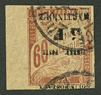 MARTINIQUE : 5F S/ 60c Taxe Variété SURCHARGE RENVERSEE (n°60a) Oblitéré Avec Bord De Feuille . Trés Rare (Tirage 25 Exe - Other & Unclassified