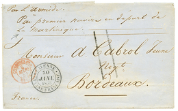 "Taxe 11 De Fabrication Locale" : 1853Grand Cachet CAYENNE + Rare Taxe "11" + COLONIES FRA BREST Rouge Sur Lettre Avec T - Altri & Non Classificati