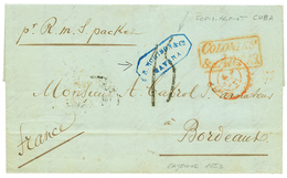 "FORWARDING Agent CUBA" : 1853 COLONIES ART 13 + Cachet Bleu MORISON / HAVANA Sur Lettre Avec Texte De CAYENNE Pour BORD - Altri & Non Classificati