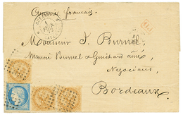 1872 CG 10c AIGLE (x3) + 20c CERES (rare) Obl. Carré De Points + GUYANE CAYENNE Sur Lettre Pour La FRANCE. Tous Les Timb - Altri & Non Classificati