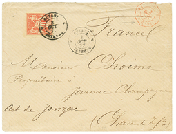 1877 CG 40c SAGE Pd Obl. GUYANE CAYENNE + COL. FR PAQ FR. C N°1 En Rouge Sur Enveloppe Pour La FRANCE. Verso, Cachet LIG - Other & Unclassified