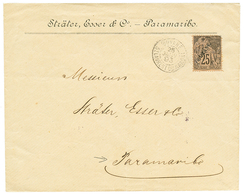 1893 25c Surchargé GUYANE Obl. ST LAURENT DU MARONI Sur Env. Pour PARAMARIBO (possession NEERLANDAISES). Verso, CAYENNE  - Altri & Non Classificati