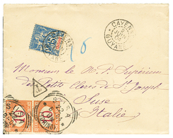 1904 15c Obl. CAYENNE Sur Lettre Taxée Pour L' ITALIE Avec 10c TAXE Obl. SUSA. Superbe. - Other & Unclassified