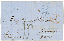 "Taxe 14" : 1863 Rare Cachet Taxe 14 + BUREAU DE PONDICHERY Sur Lettre En Double Port Pour La FRANCE. RARE. TTB. - Sonstige & Ohne Zuordnung