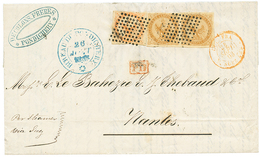 INDES : 1868 AIGLE Paire 10c + 40c Ob. Losange De 81 Points + Grand Cachet BUREAU DE PONDICHERY En Bleu Sur Lettre Pour  - Other & Unclassified