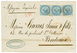 1869 AIGLE 20c(x3) + ETAB. FR DE L' INDE PONDICHERY Sur Lettre Pour La FRANCE. TB. - Sonstige & Ohne Zuordnung