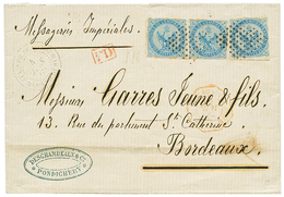 1869 AIGLE 20c(x3) + ETAB. FR DE L' INDE PONDICHERY Sur Lettre Pour La FRANCE. TB. - Otros & Sin Clasificación