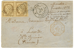 1873 CG Paire 30c CERES + INDE PONDICHERY + Cachet D'entrée Rouge ET.FR INDE P.F AMB. MAR. TTB. - Other & Unclassified