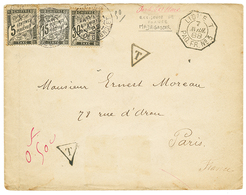 "MADAGASCAR" : 1888 FRANCE TimbresTAXES 5c + 15c+30c Obl. PARIS + LIGNE T PAQ FR N°3 Sur Enveloppe NON AFFRANCHIE Pour P - Otros & Sin Clasificación