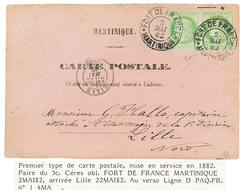 1882 CG Paire 5c CERES Obl. FORT DE FRANCE MARTINIQUE Sur CARTE (type Spécial) Pour La FRANCE. TTB. - Otros & Sin Clasificación