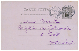 "TOMO" : 1903 COLONIES GENERALES Entier 10c Obl. NLLE CALEDONIE TOMO. Bureau RARE. TTB. - Sonstige & Ohne Zuordnung