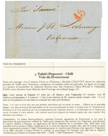 "TAHITI Pour Le CHILI" : 1861 Taxe 45 Rouge Sur Lettre Avec Texte De PAPEETE Pour VALPARAISO Au CHILI. Trés RARE. Superb - Sonstige & Ohne Zuordnung