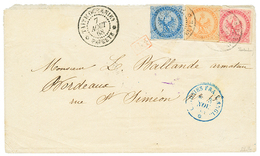 TAHITI : 1868 Superbe Tricolore Au Type AIGLE Avec 20c+ 40c + 80c Obl. Cachet à Date TAHITI(OCEANIE) PAPEETE Sur Envelop - Sonstige & Ohne Zuordnung