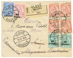 ALBANIA : 1914 5p(x4) +10p(x2)+ 20p+ 1Gr Canc. VLONE On REGISTERED Envelope To PORTOROSE. Vvf. - Albanien