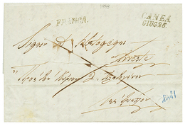 1848 CANEA/GIUG.26 + FRANCA On Entire Letter To TRIESTE. Superb. - Eastern Austria