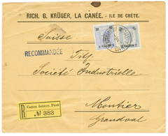 1901 1P + 2P Canc. I.R SPEDIZIONE POSTALE CANEA On REGISTERED Envelope To SWITZERLAND. Superb. - Eastern Austria