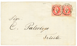 "METELINE" : 1877 Pair 5 SOLDI Canc. METELINE On Entire Letter To TRIESTE. Superb Quality. - Eastern Austria