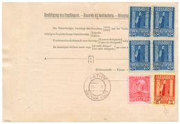 VATHY : 1912 20 PIASTER (x3) On Front + 20 PIASTERS Block Of 4 On Reverse + 20p+ 2P Canc. VATHY On "BULLETIN D' EXPEDITI - Eastern Austria