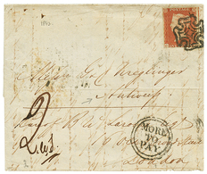 BELGIUM - Incoming Mail : 1843 GREAT BRITAIN 1p Red (touched At Base) + "2" Tax Marking + MORE TO PAY On Entire Letter F - Altri & Non Classificati