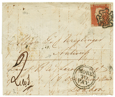 BELGIUM - Incoming Mail : 1843 GREAT BRITAIN 1p Red (touched At Base) + "2" Tax Marking + MORE TO PAY On Entire Letter F - Other & Unclassified