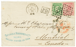 BELGIUM To CANADA : 1871 10c + 40c On Entire Letter From ANVERS To MONTREAL (CANADA). RARE. Vvf. - Altri & Non Classificati