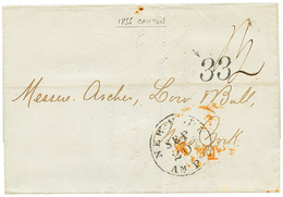 CHINA : 1855 "33" Tax Marking + NEW-YORK AM.PKT On Entire Letter From CANTON Via UK To USA. Superb. - Altri & Non Classificati