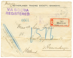 CHINA - RUSSIAN P.O : 1903 5k Block Of 6 Canc. On Reverse Of REGISTERED Envelope (crease) From SHANGHAI Via SIBERIA To H - Other & Unclassified