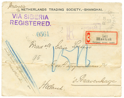 CHINA - RUSSIAN P.O : 1903 5k Block Of 6 Canc. On Reverse Of REGISTERED Envelope (crease) From SHANGHAI Via SIBERIA To H - Sonstige & Ohne Zuordnung