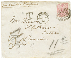 GB Used At ALEXANDRIA : 1876 2 1/2d Canc. B01 + ALEXANDRIA + Very Rare "T" Tax Marking On Envelope To ST CATHARINES, ONT - Other & Unclassified