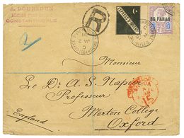 ORIENT EXPRESS : 1891 BRITISH LEVANT 5d + ORIENT EXPRESS Label In Black (rare) Canc. CONSTANTINOPLE On REGISTERED Envelo - Sonstige & Ohne Zuordnung