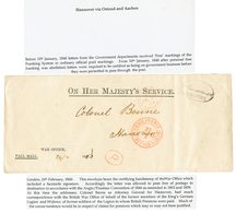 "Free Franking To HANNOVER" : 1860 WAR OFFICE Cachet + AUS ENGLAND PER AACHEN FRANCO On "OHMS" Envelope To "COLONEL BENN - Other & Unclassified