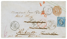 WURTTEMBERG : 1867 P./Stat 9kr Canc. TEINACH To COLMAR (FRANCE) Redirected With FRANCE 20c Canc. GC 1076 + COLMAR To HOC - Other & Unclassified